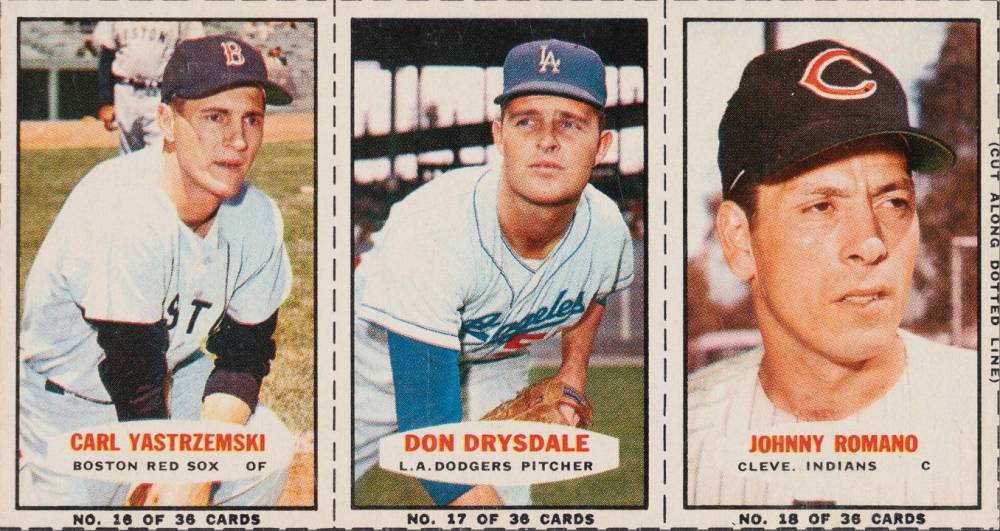 1963 Bazooka Panel Yastrzemski/Drysdale/Romano #3 Baseball Card