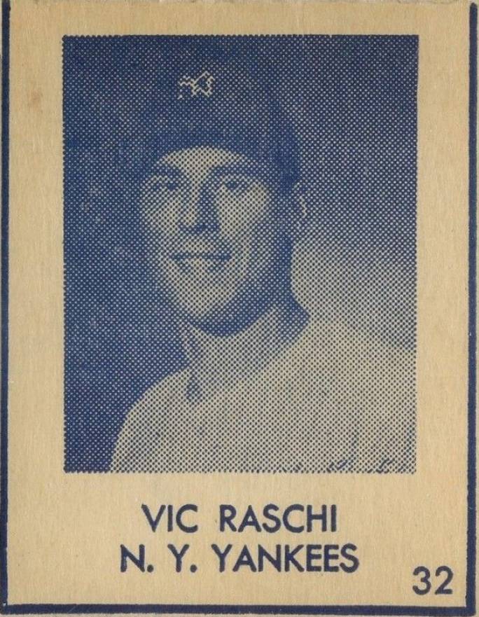 1948 Blue Tint Vic Raschi #32 Baseball Card