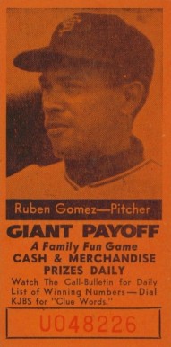 1958 San Francisco Call-Bulletin Giants Ruben Gomez #9 Baseball Card