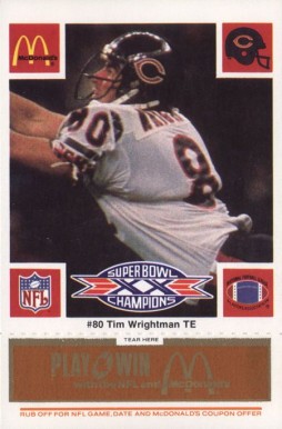 1986 McDonald's Bears Tim Wrightman #80 Football Card