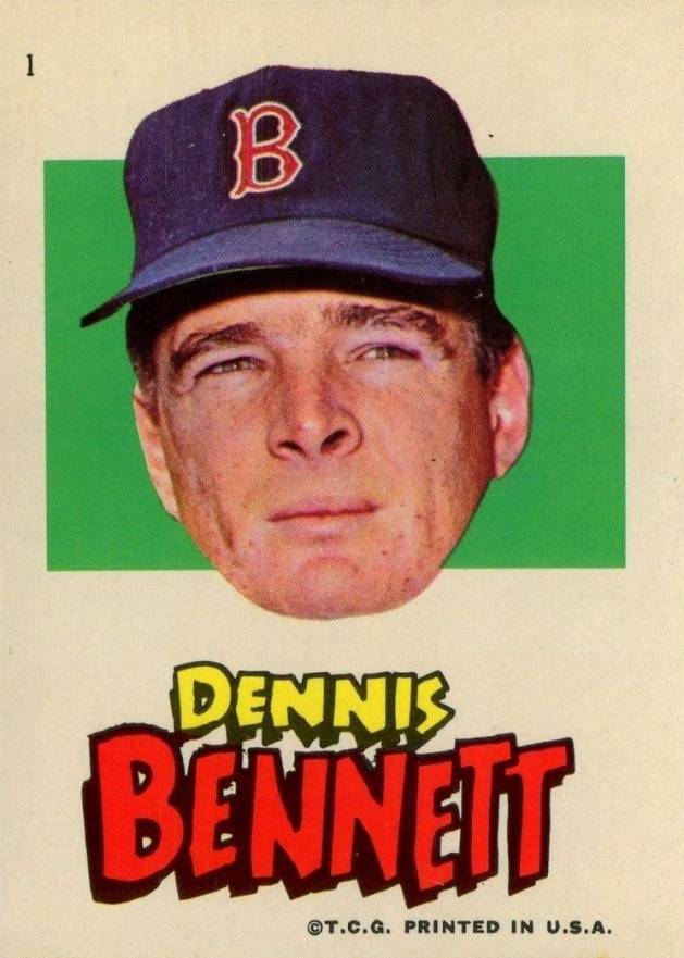 1967 Topps Red Sox Stickers Dennis Bennett #1 Baseball Card