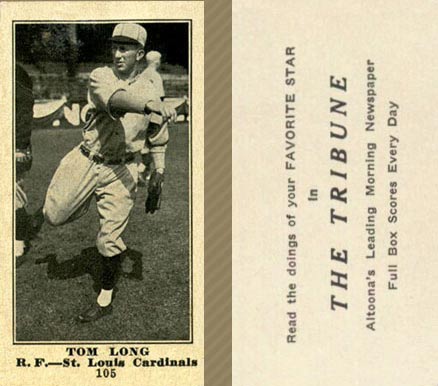 1916 Altoona Tribune Tom Long #105 Baseball Card