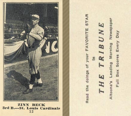 1916 Altoona Tribune Zinn Beck #12 Baseball Card