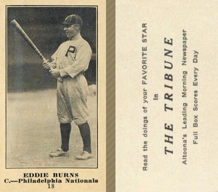 1916 Altoona Tribune Eddie Burns #18 Baseball Card