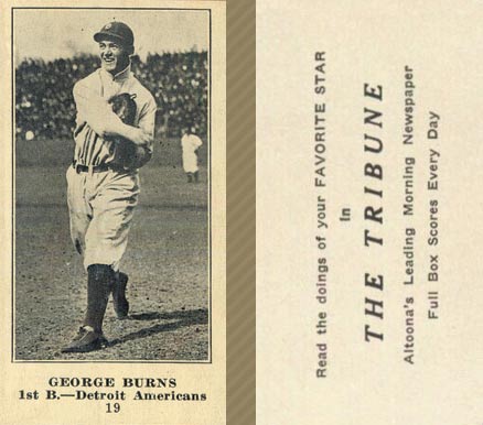 1916 Altoona Tribune George Burns #19 Baseball Card