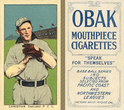 1910 Obak Christian. Oakland. P.C.L. # Baseball Card