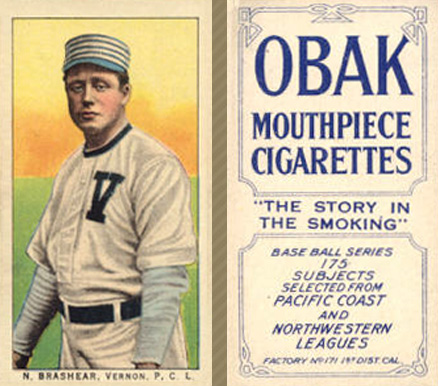 1910 Obak N. Brashear. Vernon. P.C.L. # Baseball Card