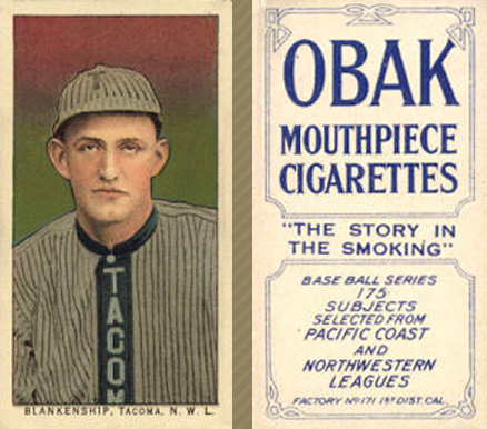 1910 Obak Blankenship. Tacoma. N.W.L. # Baseball Card