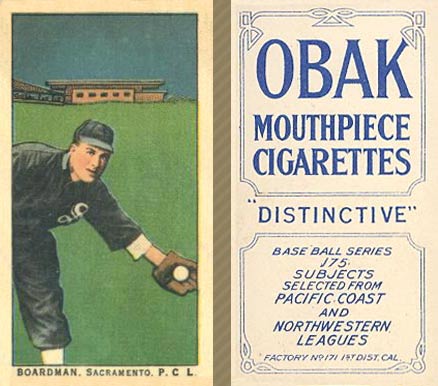 1910 Obak Boardman, Sacremento. P.C.L. # Baseball Card