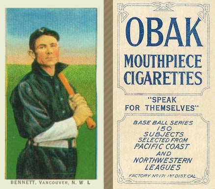 1910 Obak Bennett.Vancouver. N.W.L. # Baseball Card