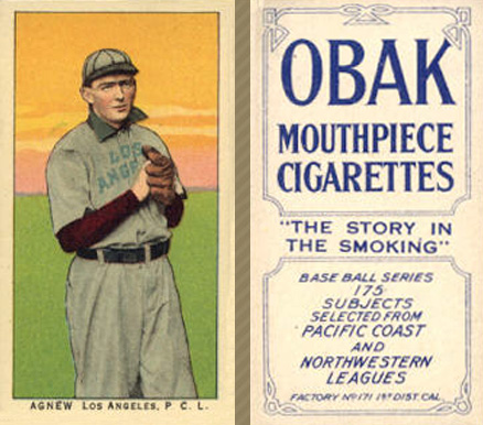 1910 Obak Agnew. Los Angeles. P.C.L. # Baseball Card