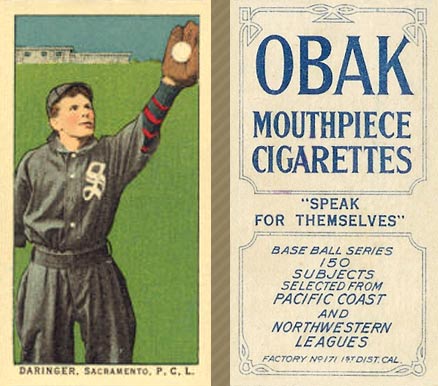 1910 Obak Daringer. Sacramento. P.C.L. # Baseball Card