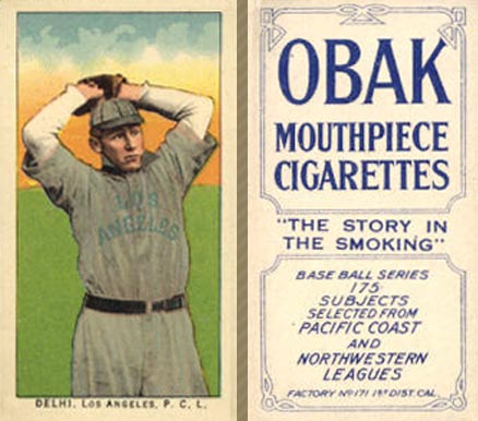 1910 Obak Delhi. Los Angeles. P.C.L. # Baseball Card