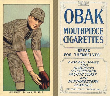 1910 Obak Gurney. Tacoma. N.W.L. # Baseball Card