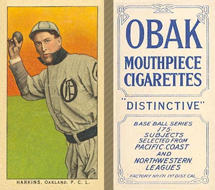 1910 Obak Harkins, Oakland. P.C.L. # Baseball Card