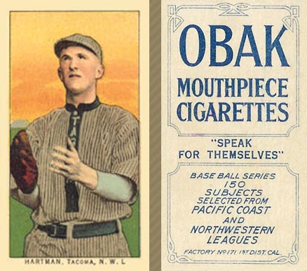 1910 Obak Hartman. Tacoma. N.W.L. # Baseball Card