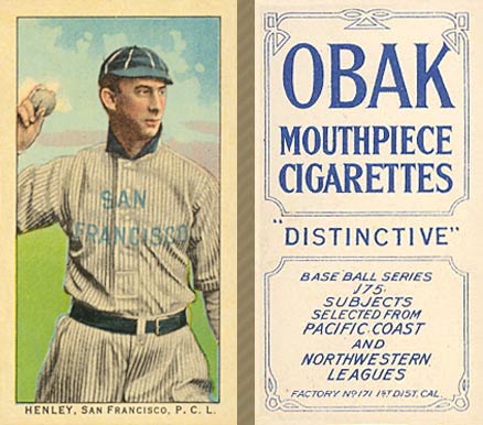1910 Obak Henley, San Franciscoo. P.C.L. # Baseball Card