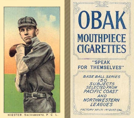 1910 Obak Hiester. Sacramento. P.C.L. # Baseball Card