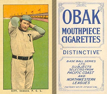 1910 Obak Hitt, Vernon P.C.L. # Baseball Card