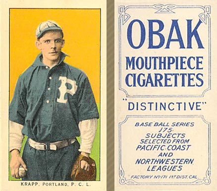 1910 Obak Krapp. Portland. P.C.L. # Baseball Card