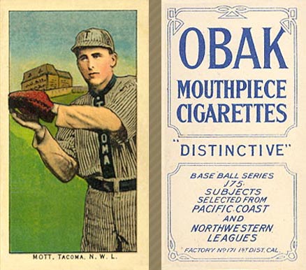 1910 Obak Mott, Tacoma. P.C.L. # Baseball Card