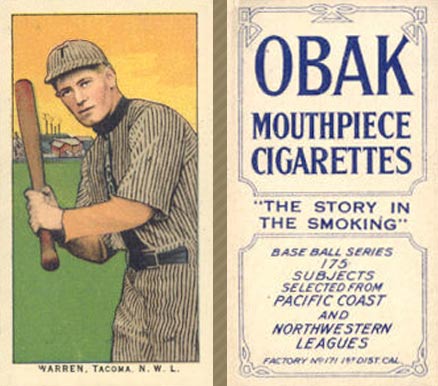 1910 Obak Warren, Tacoma, N.W.L. # Baseball Card