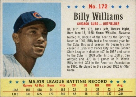 1963 Post Cereal Billy Williams #172 Baseball Card