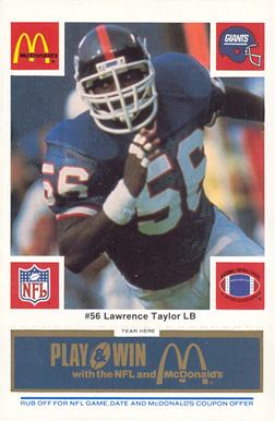 1986 McDonald's Giants Lawrence Taylor #56 Football Card