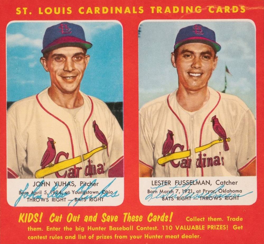 1953 Hunter Wieners Cardinals-Hand Cut John Yuhas/Lester Fusselman # Baseball Card
