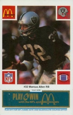 1986 McDonald's Raiders Marcus Allen #32 Football Card