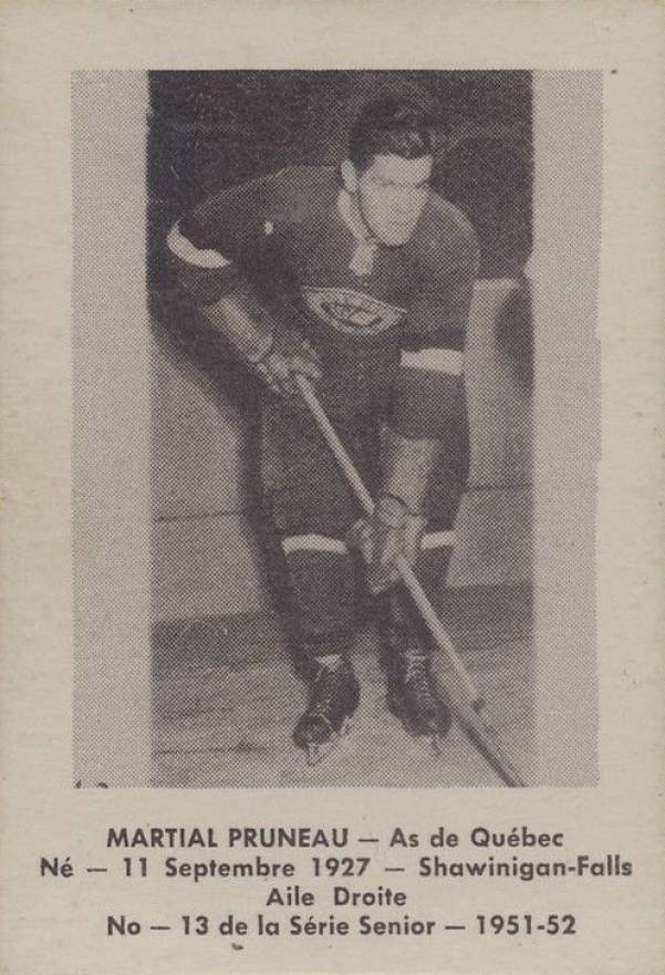 1951 Laval Dairy QSHL Martial Pruneau #13 Hockey Card
