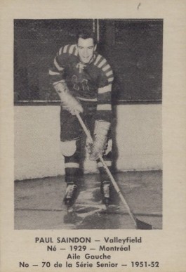 1951 Laval Dairy QSHL Paul Saindon #70 Hockey Card