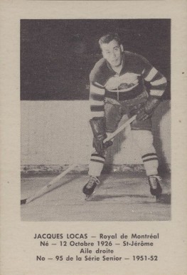 1951 Laval Dairy QSHL Jacques Locas #95 Hockey Card