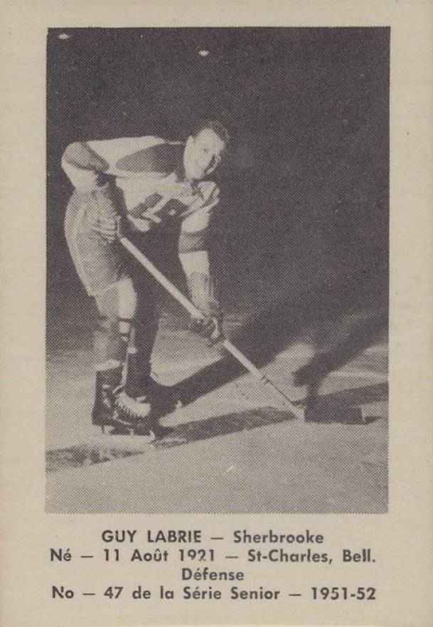 1951 Laval Dairy QSHL Guy Labrie #47 Hockey Card
