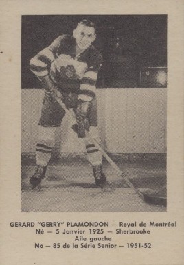 1951 Laval Dairy QSHL Gerry Plamondon #85 Hockey Card