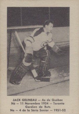 1951 Laval Dairy QSHL Jack Gelineau #4 Hockey Card