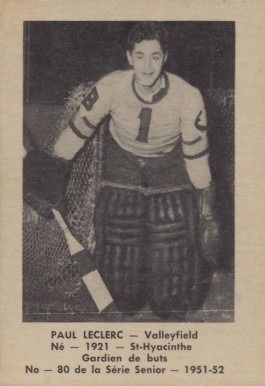 1951 Laval Dairy QSHL Paul Leclerc #80 Hockey Card