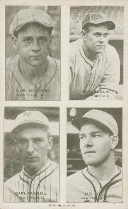 1937 Four-on-one Exhibits C.Hubbell/S.Leslie/G.Mancuso/M.Ott #14 Baseball Card