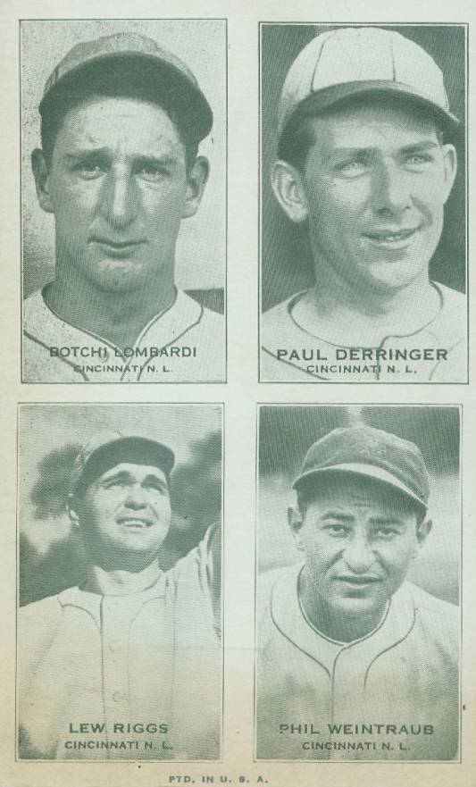 1937 Four-on-one Exhibits Derringer/Lombardi/Riggs/Weintraub #10 Baseball Card