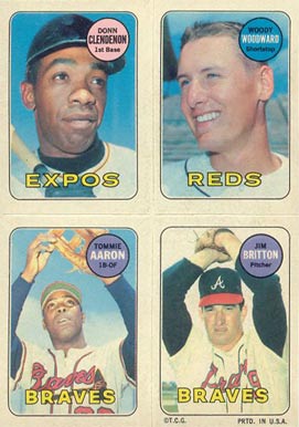 1969 Topps 4 in 1's Aaron/Britton/Clendenon/Woodward # Baseball Card