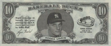 1962 Topps Bucks Roger Maris # Baseball Card