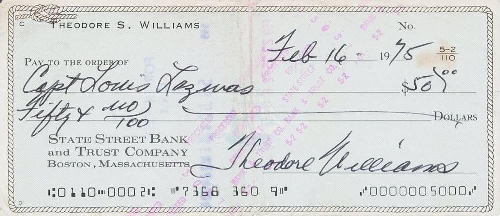 1990 Hall of Fame Autograph Bank Checks Ted Williams # Baseball Card