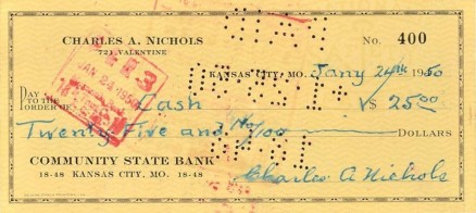 1990 Hall of Fame Autograph Bank Checks Kid Nichols # Baseball Card