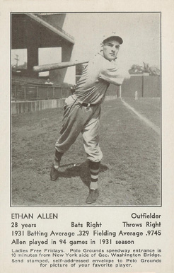 1932 N.Y. Giants Schedule Postcards Ethan Allen # Baseball Card