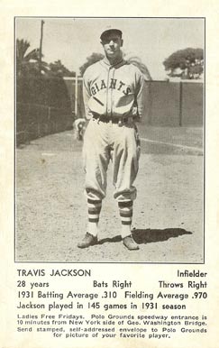 1932 N.Y. Giants Schedule Postcards Travis Jackson # Baseball Card