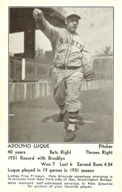 1932 N.Y. Giants Schedule Postcards Adolpho Luque # Baseball Card
