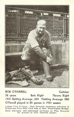 1932 N.Y. Giants Schedule Postcards Bob O'Farrell # Baseball Card
