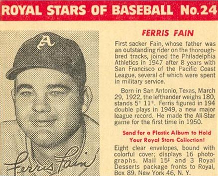 1950 Royal Desserts Ferris Fain #24 Baseball Card