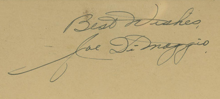 1999 HOF Autograph Index, Postcards, Album, Photo, etc Joe DiMaggio # Baseball Card
