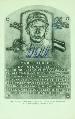 1990 Autograph B&W HOF Plaque Carl Hubbell # Baseball Card